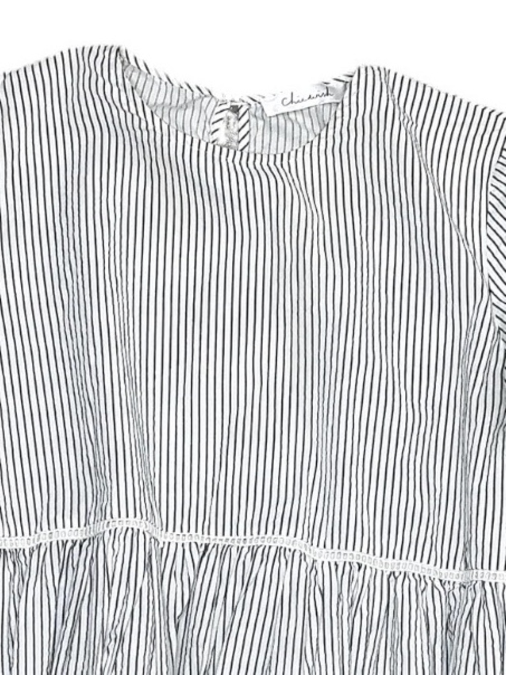 ChicWish Black white Pinstripe Eyelet Baby Doll Ruffled Blouse  Size small - Picture 6 of 6